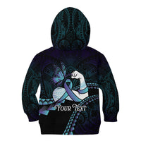 Personalised Polynesia Suicide Prevention Month Kid Hoodie Brave Strong Butterfly Teal Purple Ribbon LT14 - Polynesian Pride