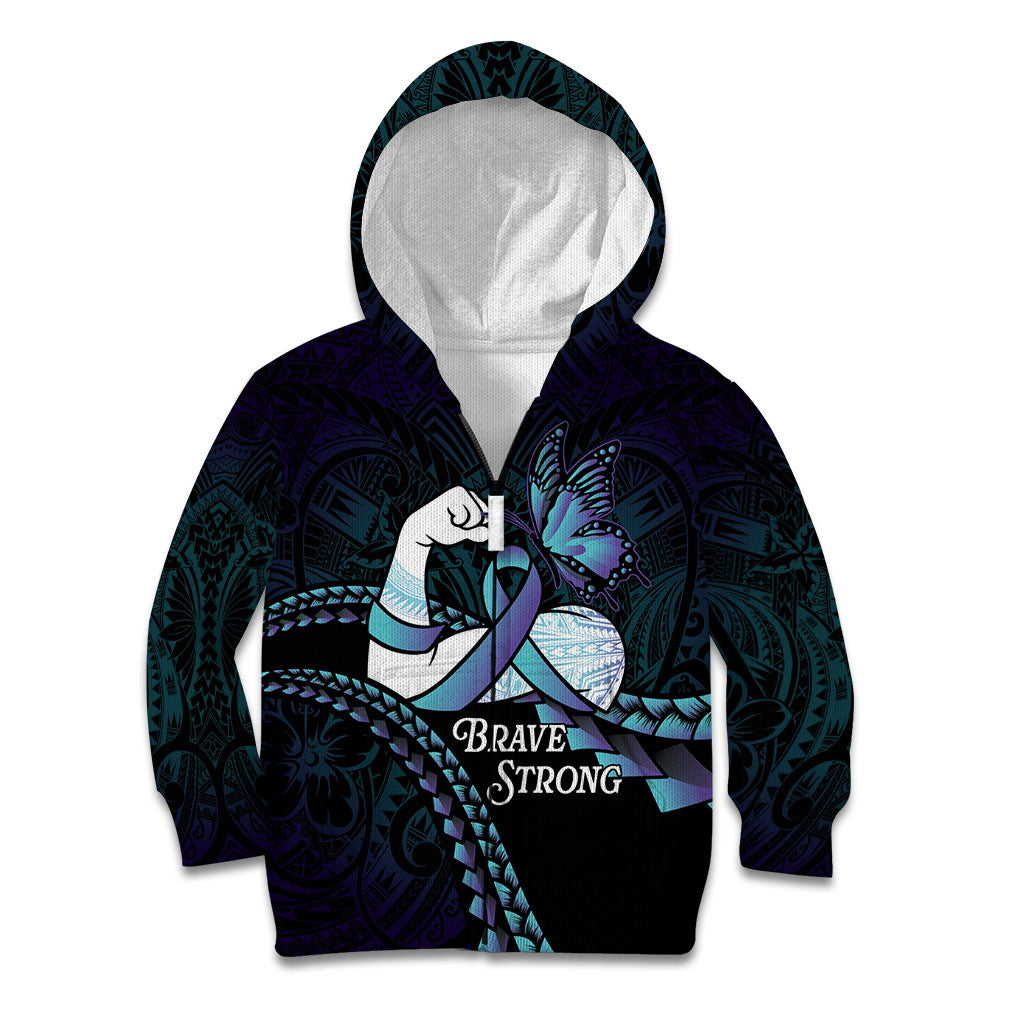Personalised Polynesia Suicide Prevention Month Kid Hoodie Brave Strong Butterfly Teal Purple Ribbon LT14 Zip Hoodie Purple - Polynesian Pride
