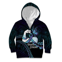 Personalised Polynesia Suicide Prevention Month Kid Hoodie Brave Strong Butterfly Teal Purple Ribbon LT14 Zip Hoodie Purple - Polynesian Pride