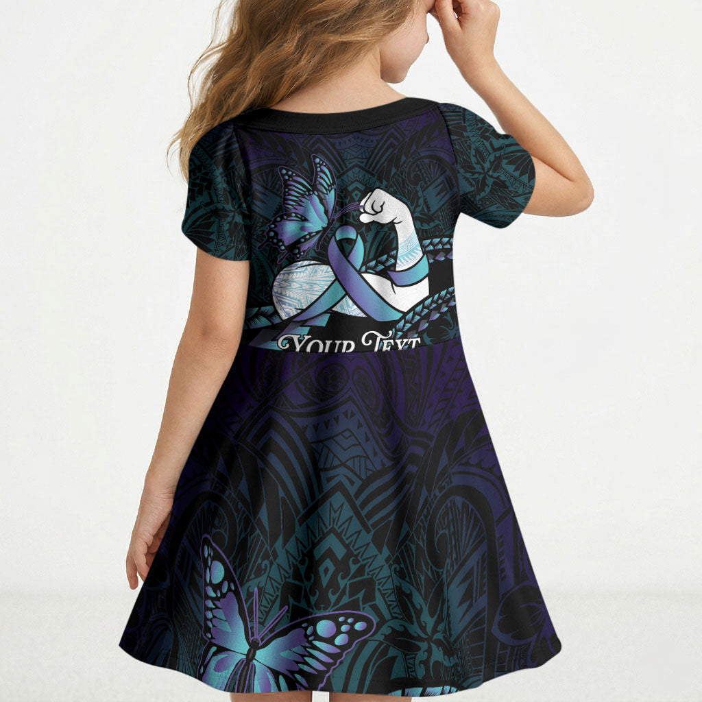 Personalised Polynesia Suicide Prevention Month Kid Short Sleeve Dress Brave Strong Butterfly Teal Purple Ribbon LT14 - Polynesian Pride