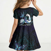 Personalised Polynesia Suicide Prevention Month Kid Short Sleeve Dress Brave Strong Butterfly Teal Purple Ribbon LT14 - Polynesian Pride