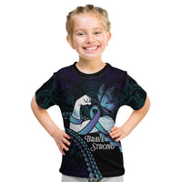 Personalised Polynesia Suicide Prevention Month Kid T Shirt Brave Strong Butterfly Teal Purple Ribbon LT14 Purple - Polynesian Pride