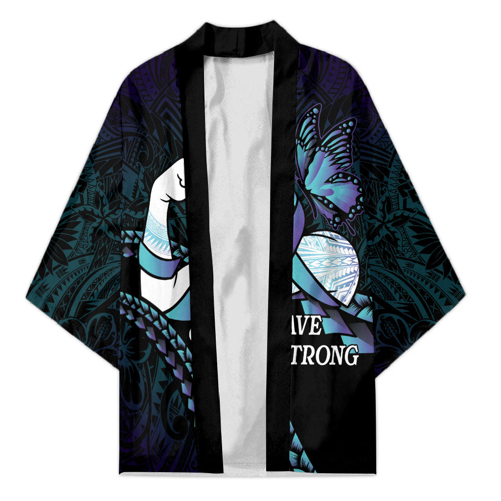Personalised Polynesia Suicide Prevention Month Kimono Brave Strong Butterfly Teal Purple Ribbon LT14 Unisex Purple - Polynesian Pride