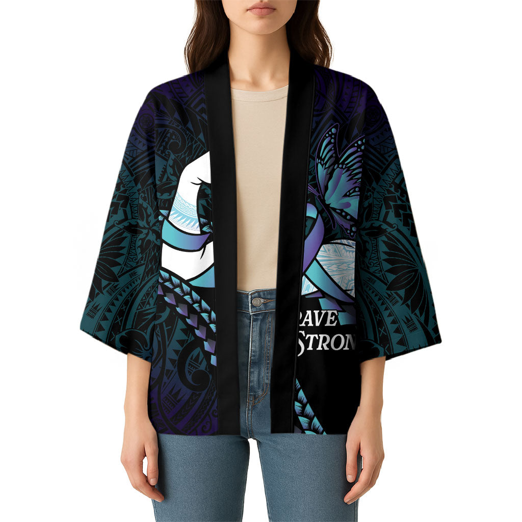 Personalised Polynesia Suicide Prevention Month Kimono Brave Strong Butterfly Teal Purple Ribbon LT14 - Polynesian Pride