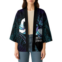 Personalised Polynesia Suicide Prevention Month Kimono Brave Strong Butterfly Teal Purple Ribbon LT14 - Polynesian Pride