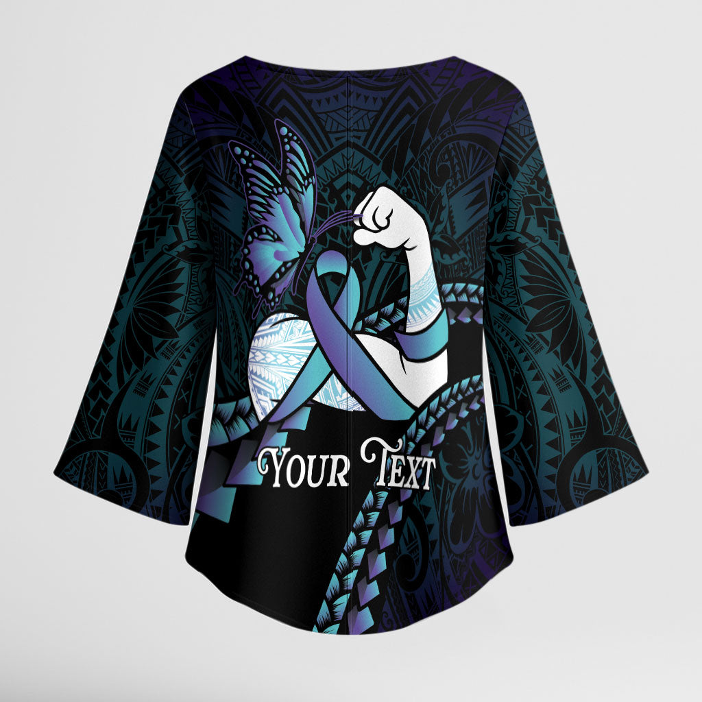 Personalised Polynesia Suicide Prevention Month Kimono Sleeve Blouse Brave Strong Butterfly Teal Purple Ribbon LT14 - Polynesian Pride