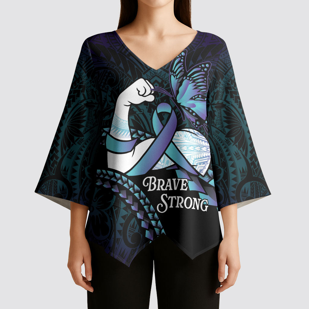 Personalised Polynesia Suicide Prevention Month Kimono Sleeve Blouse Brave Strong Butterfly Teal Purple Ribbon LT14 - Polynesian Pride