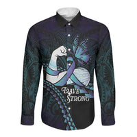 Personalised Polynesia Suicide Prevention Month Long Sleeve Button Shirt Brave Strong Butterfly Teal Purple Ribbon LT14 Unisex Purple - Polynesian Pride