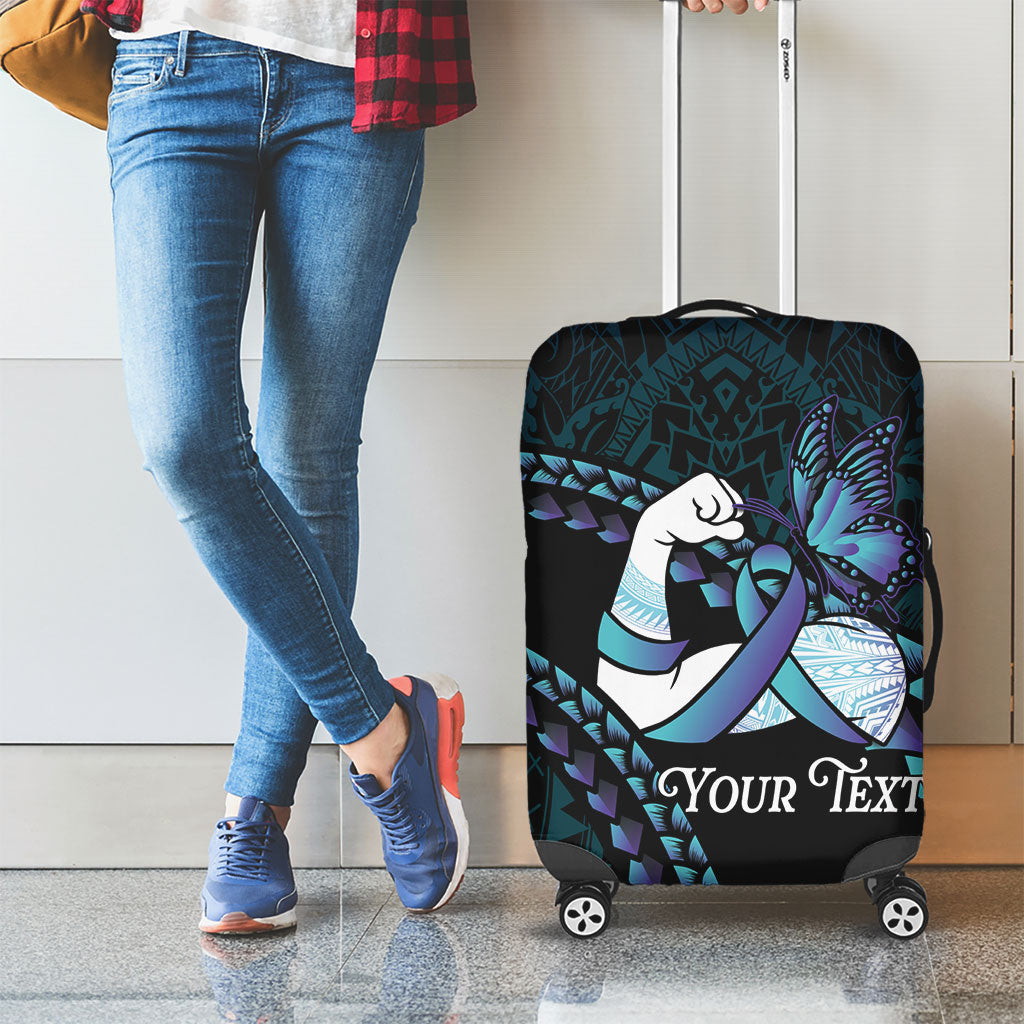 Personalised Polynesia Suicide Prevention Month Luggage Cover Brave Strong Butterfly Teal Purple Ribbon LT14 - Polynesian Pride
