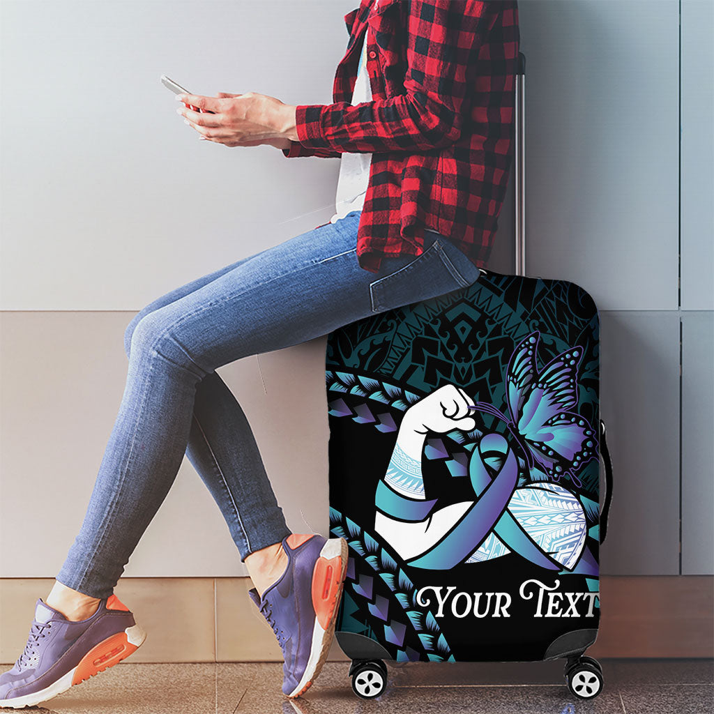 Personalised Polynesia Suicide Prevention Month Luggage Cover Brave Strong Butterfly Teal Purple Ribbon LT14 - Polynesian Pride