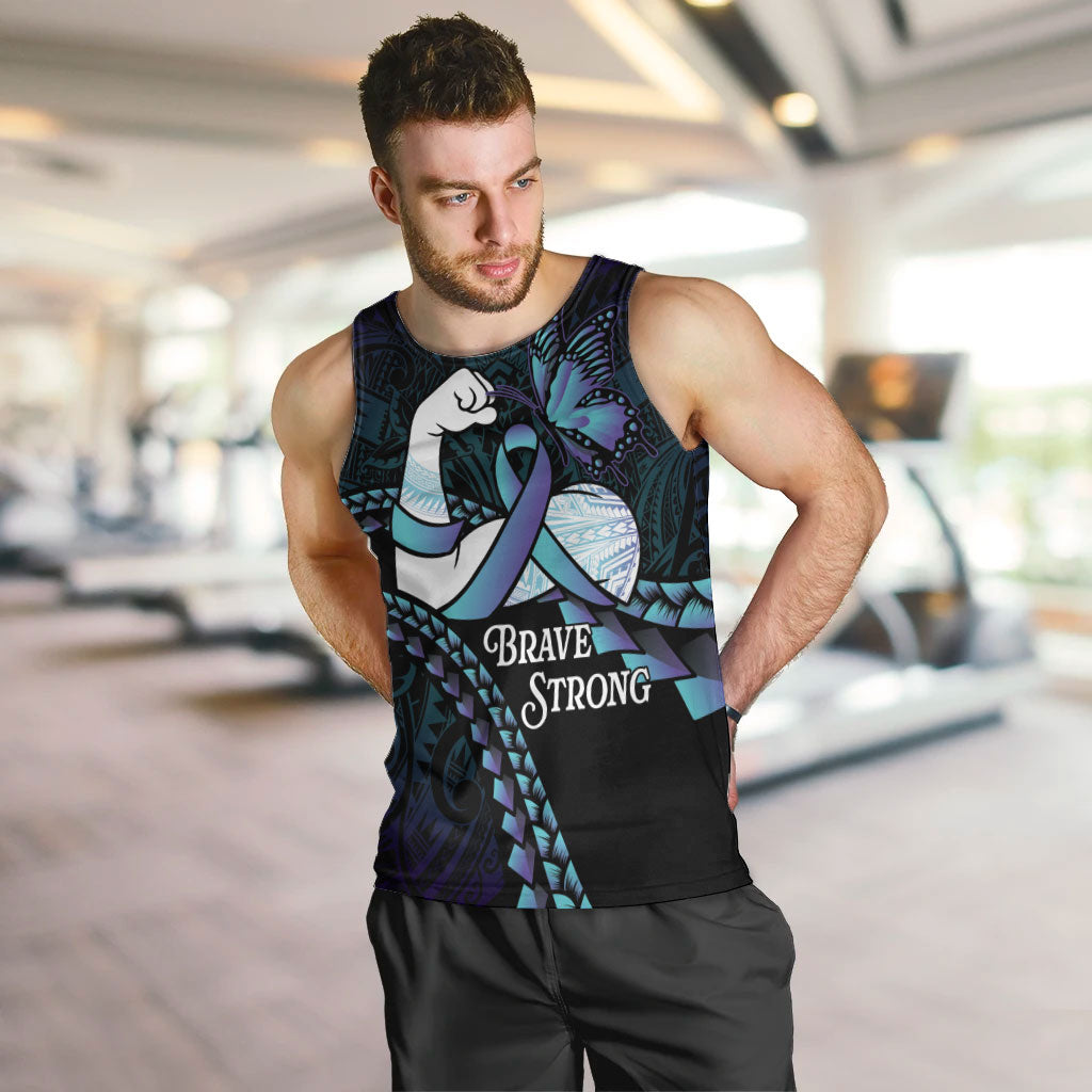 Personalised Polynesia Suicide Prevention Month Men Tank Top Brave Strong Butterfly Teal Purple Ribbon LT14 Purple - Polynesian Pride