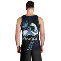 Personalised Polynesia Suicide Prevention Month Men Tank Top Brave Strong Butterfly Teal Purple Ribbon LT14 - Polynesian Pride