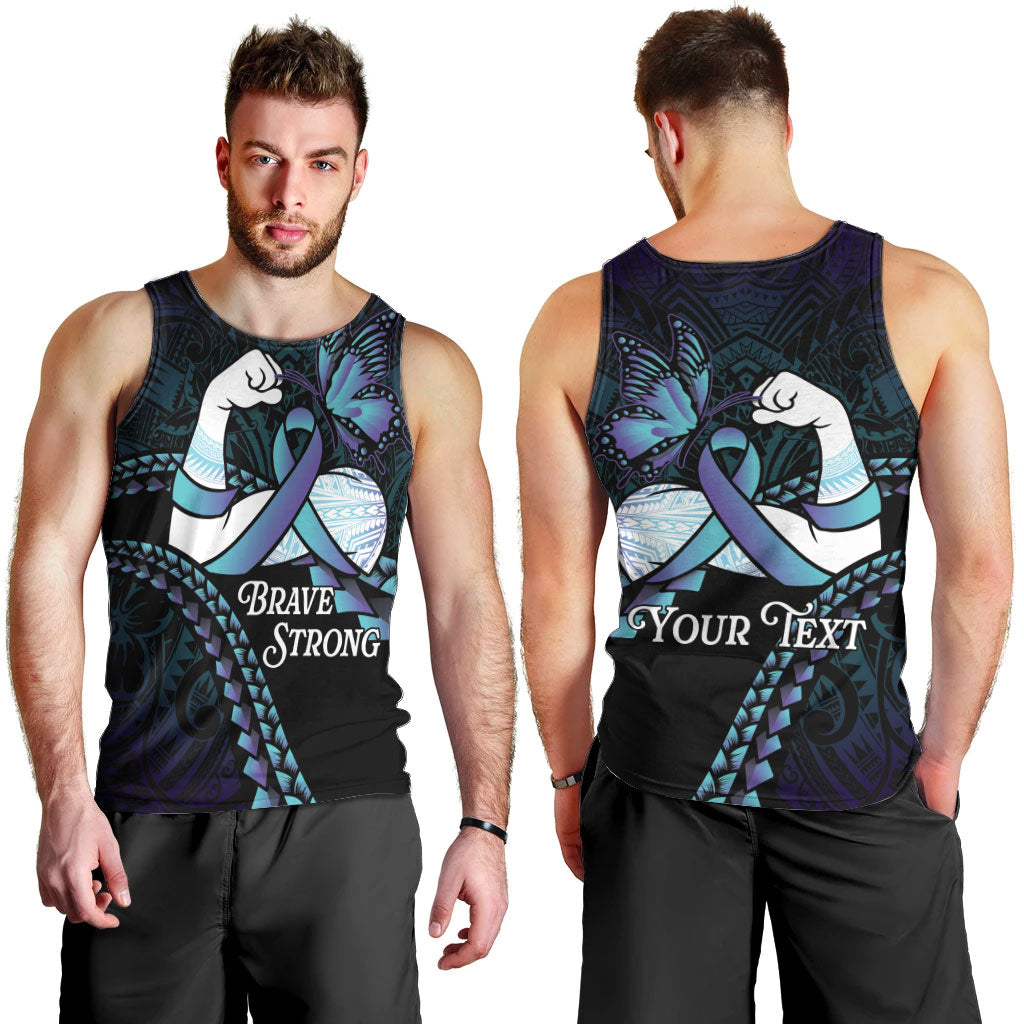 Personalised Polynesia Suicide Prevention Month Men Tank Top Brave Strong Butterfly Teal Purple Ribbon LT14 - Polynesian Pride