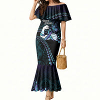 Personalised Polynesia Suicide Prevention Month Mermaid Dress Brave Strong Butterfly Teal Purple Ribbon LT14 Women Purple - Polynesian Pride