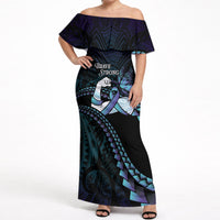 Personalised Polynesia Suicide Prevention Month Off Shoulder Maxi Dress Brave Strong Butterfly Teal Purple Ribbon LT14 Women Purple - Polynesian Pride