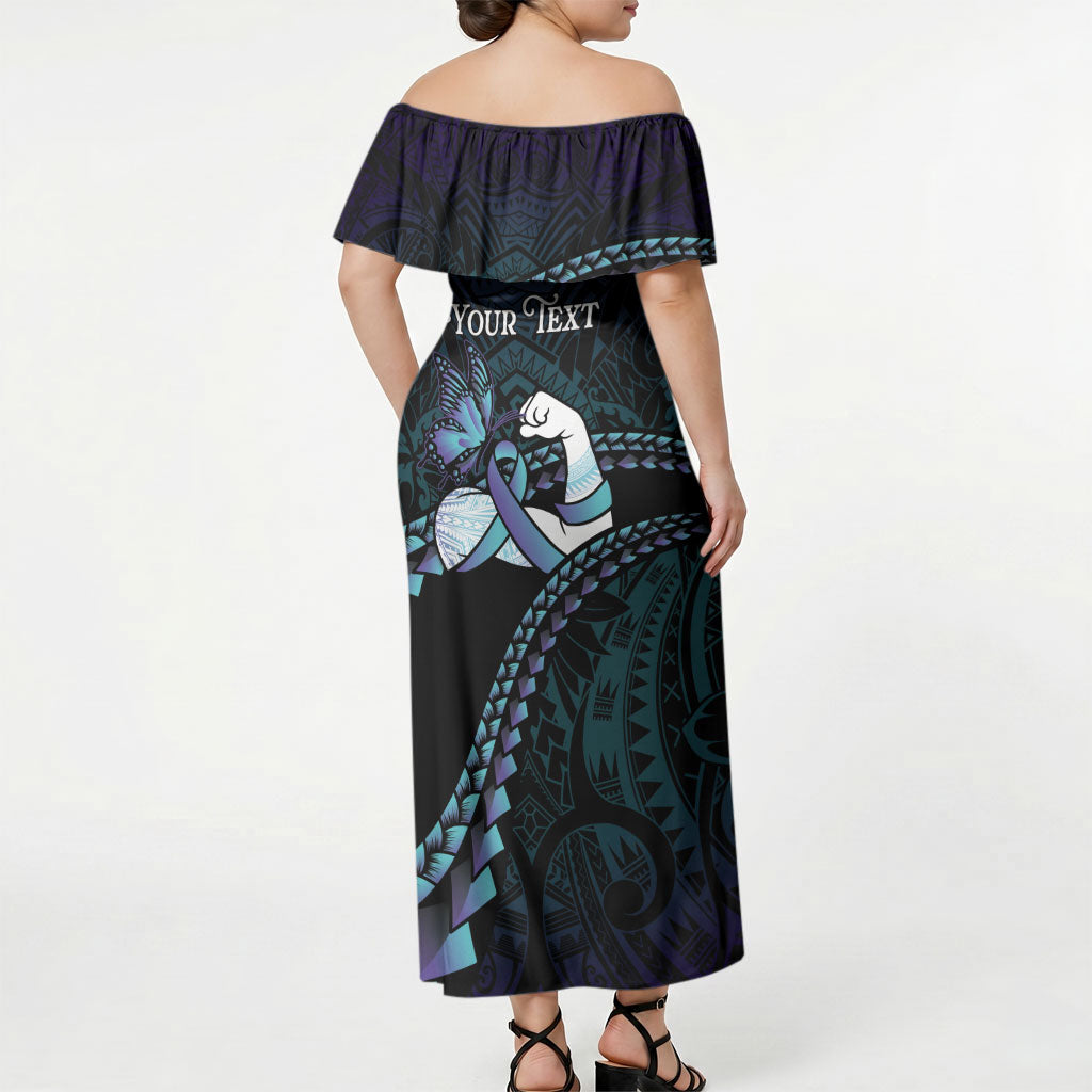 Personalised Polynesia Suicide Prevention Month Off Shoulder Maxi Dress Brave Strong Butterfly Teal Purple Ribbon LT14 - Polynesian Pride