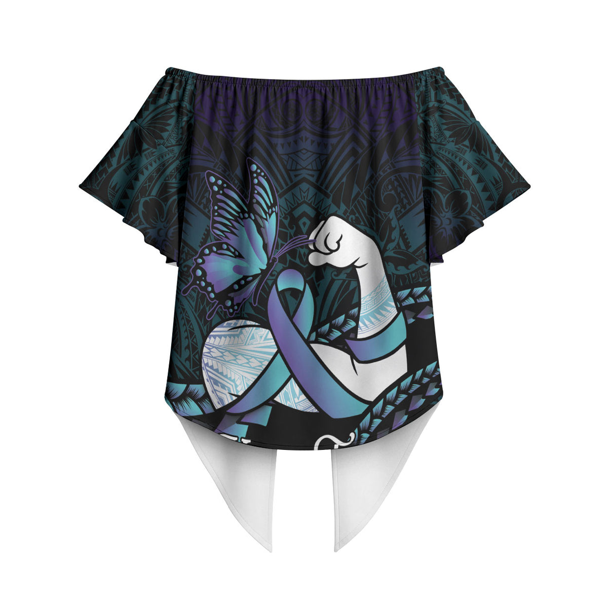 Personalised Polynesia Suicide Prevention Month Off Shoulder Wrap Waist Top Brave Strong Butterfly Teal Purple Ribbon