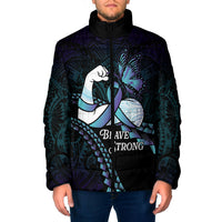 Personalised Polynesia Suicide Prevention Month Padded Jacket Brave Strong Butterfly Teal Purple Ribbon LT14 Men Purple - Polynesian Pride
