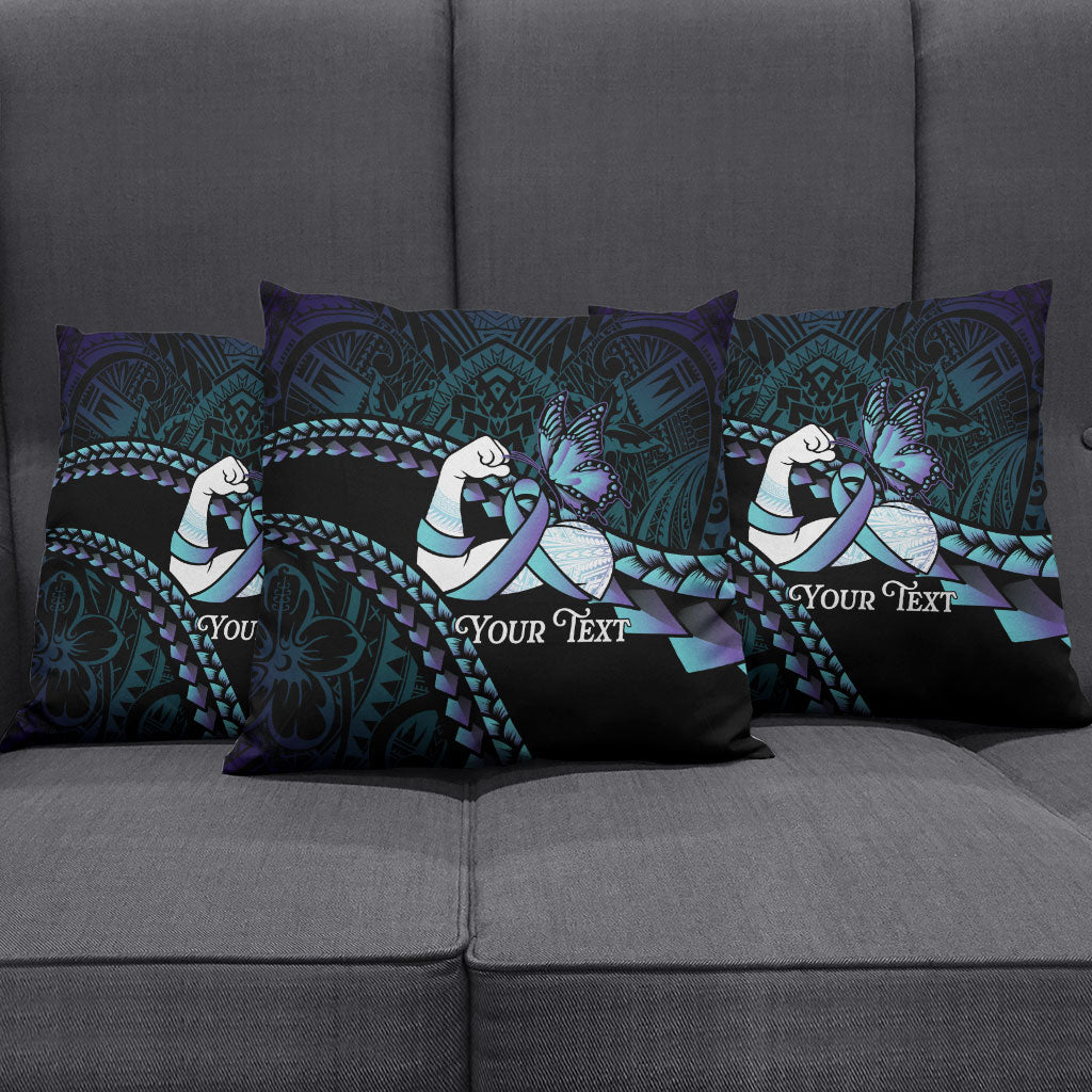 Personalised Polynesia Suicide Prevention Month Pillow Cover Brave Strong Butterfly Teal Purple Ribbon LT14 - Polynesian Pride