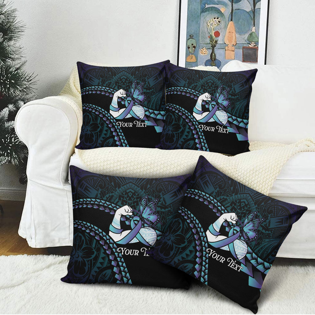 Personalised Polynesia Suicide Prevention Month Pillow Cover Brave Strong Butterfly Teal Purple Ribbon LT14 - Polynesian Pride