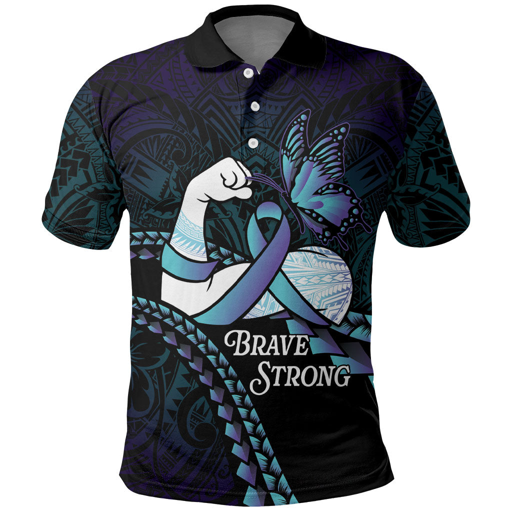 Personalised Polynesia Suicide Prevention Month Polo Shirt Brave Strong Butterfly Teal Purple Ribbon LT14 Purple - Polynesian Pride