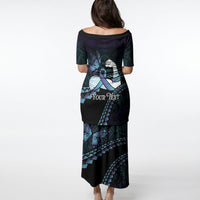 Personalised Polynesia Suicide Prevention Month Puletasi Brave Strong Butterfly Teal Purple Ribbon LT14 - Polynesian Pride