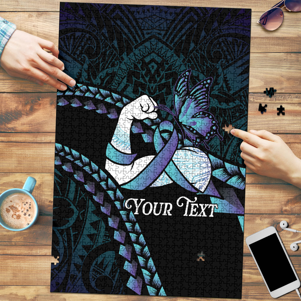 Personalised Polynesia Suicide Prevention Month Puzzle Brave Strong Butterfly Teal Purple Ribbon LT14 Purple - Polynesian Pride