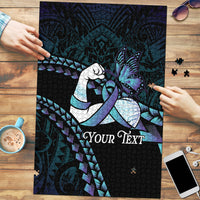 Personalised Polynesia Suicide Prevention Month Puzzle Brave Strong Butterfly Teal Purple Ribbon LT14 Purple - Polynesian Pride