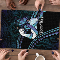 Personalised Polynesia Suicide Prevention Month Puzzle Brave Strong Butterfly Teal Purple Ribbon LT14 - Polynesian Pride