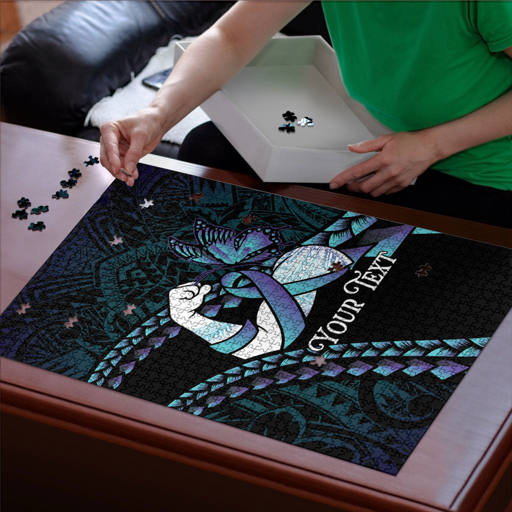 Personalised Polynesia Suicide Prevention Month Puzzle Brave Strong Butterfly Teal Purple Ribbon LT14 - Polynesian Pride