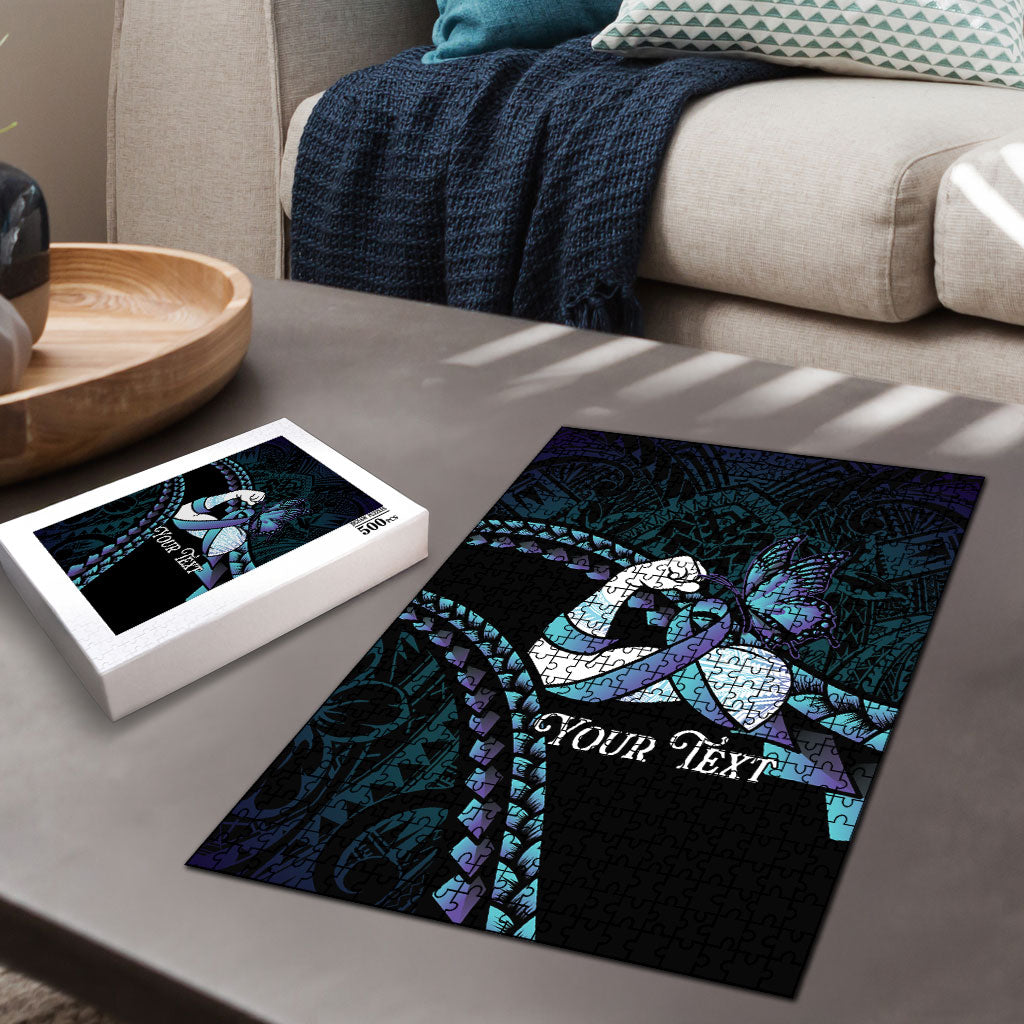 Personalised Polynesia Suicide Prevention Month Puzzle Brave Strong Butterfly Teal Purple Ribbon LT14 - Polynesian Pride