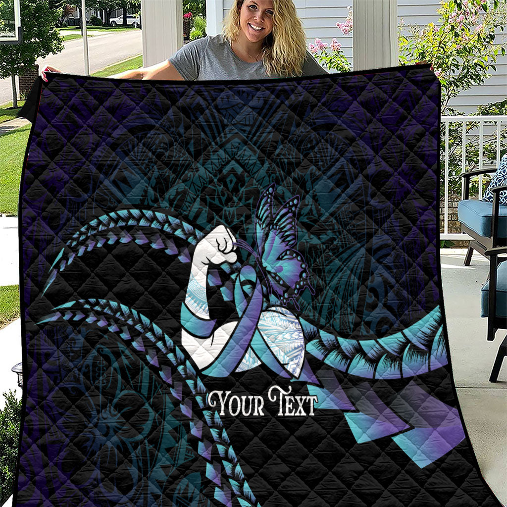 Personalised Polynesia Suicide Prevention Month Quilt Brave Strong Butterfly Teal Purple Ribbon LT14 Purple - Polynesian Pride