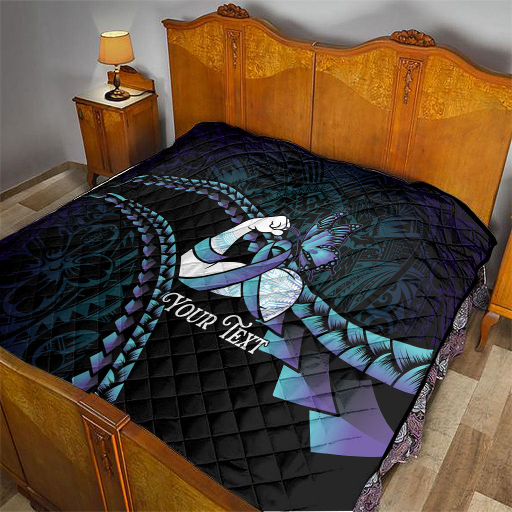 Personalised Polynesia Suicide Prevention Month Quilt Brave Strong Butterfly Teal Purple Ribbon LT14 - Polynesian Pride