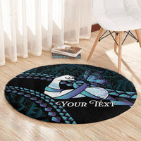 Personalised Polynesia Suicide Prevention Month Round Carpet Brave Strong Butterfly Teal Purple Ribbon LT14 - Polynesian Pride