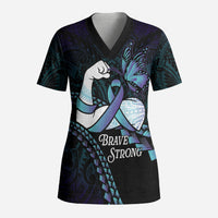 Personalised Polynesia Suicide Prevention Month Scrub Top Brave Strong Butterfly Teal Purple Ribbon LT14 Adult Purple - Polynesian Pride