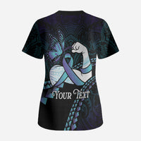 Personalised Polynesia Suicide Prevention Month Scrub Top Brave Strong Butterfly Teal Purple Ribbon LT14 - Polynesian Pride