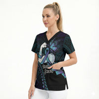 Personalised Polynesia Suicide Prevention Month Scrub Top Brave Strong Butterfly Teal Purple Ribbon LT14 - Polynesian Pride