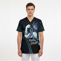 Personalised Polynesia Suicide Prevention Month Scrub Top Brave Strong Butterfly Teal Purple Ribbon LT14 - Polynesian Pride