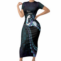 Personalised Polynesia Suicide Prevention Month Short Sleeve Bodycon Dress Brave Strong Butterfly Teal Purple Ribbon LT14 Long Dress Purple - Polynesian Pride