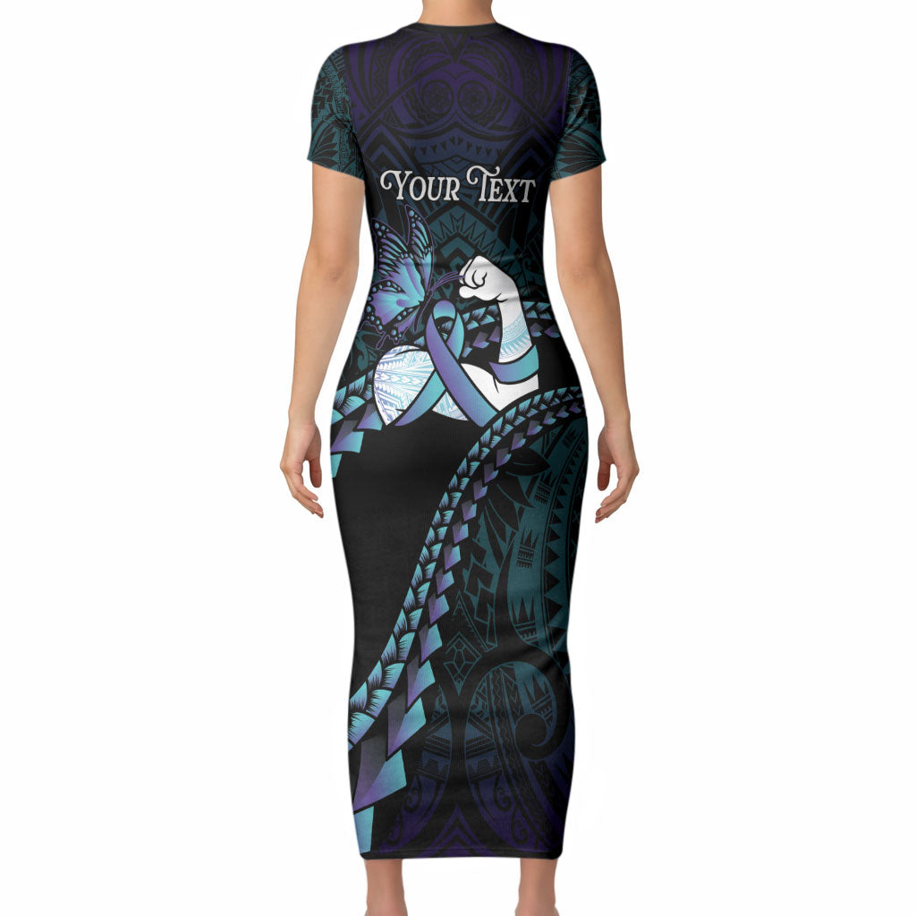 Personalised Polynesia Suicide Prevention Month Short Sleeve Bodycon Dress Brave Strong Butterfly Teal Purple Ribbon LT14 - Polynesian Pride