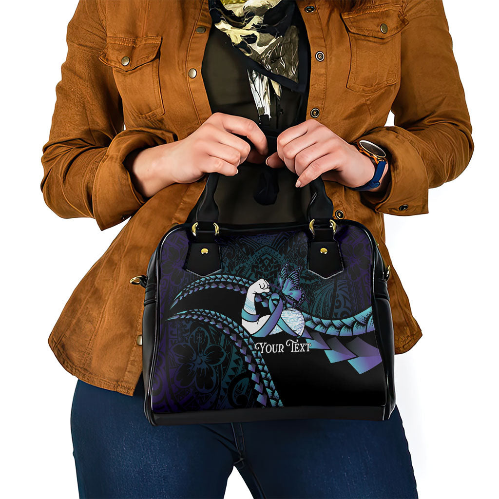 Personalised Polynesia Suicide Prevention Month Shoulder Handbag Brave Strong Butterfly Teal Purple Ribbon LT14 - Polynesian Pride