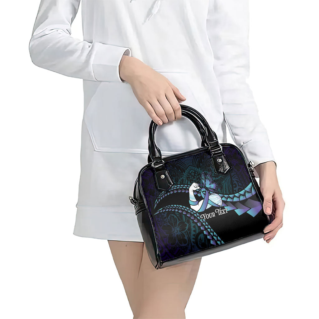 Personalised Polynesia Suicide Prevention Month Shoulder Handbag Brave Strong Butterfly Teal Purple Ribbon LT14 - Polynesian Pride