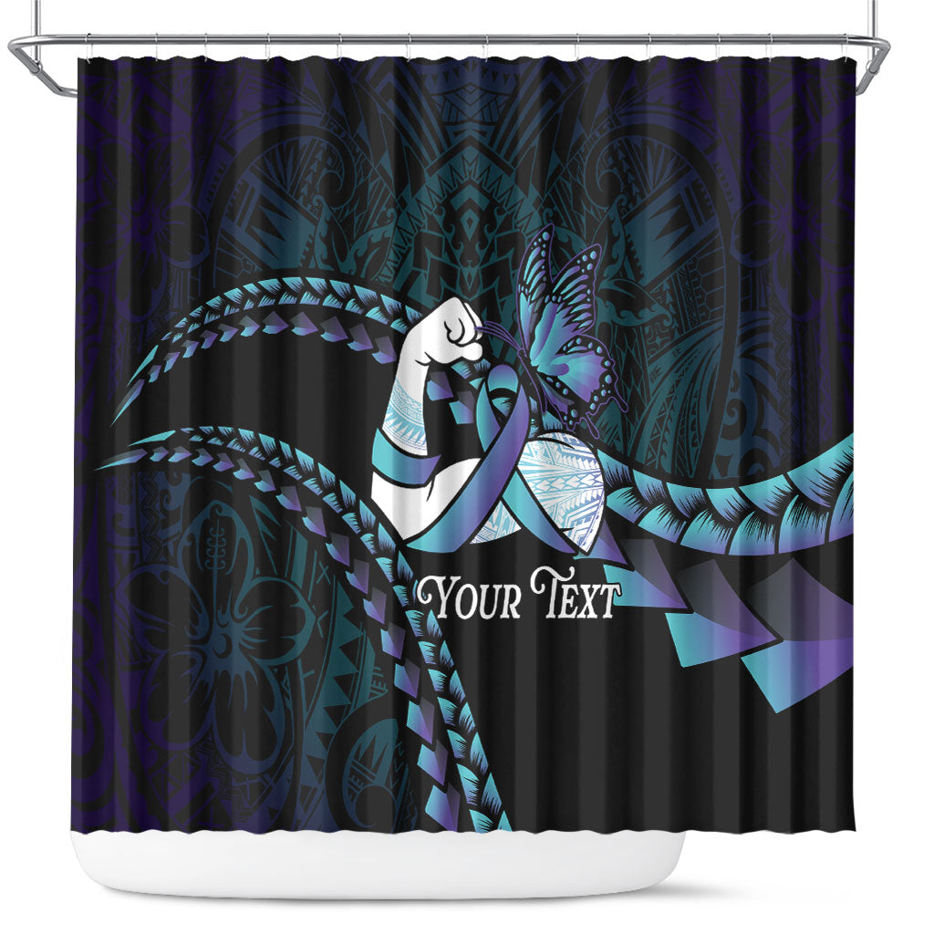Personalised Polynesia Suicide Prevention Month Shower Curtain Brave Strong Butterfly Teal Purple Ribbon LT14 Purple - Polynesian Pride