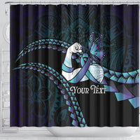 Personalised Polynesia Suicide Prevention Month Shower Curtain Brave Strong Butterfly Teal Purple Ribbon LT14 - Polynesian Pride