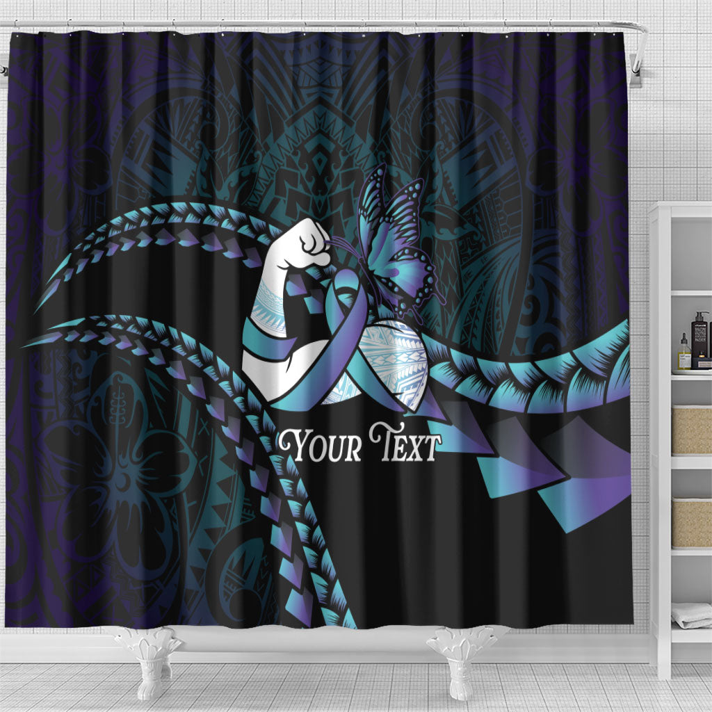 Personalised Polynesia Suicide Prevention Month Shower Curtain Brave Strong Butterfly Teal Purple Ribbon LT14 - Polynesian Pride
