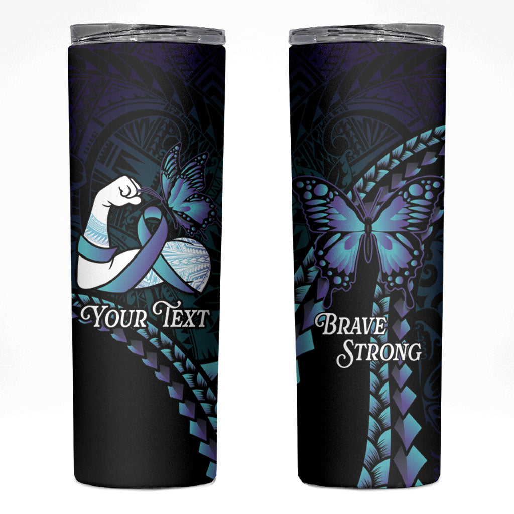 Personalised Polynesia Suicide Prevention Month Skinny Tumbler Brave Strong Butterfly Teal Purple Ribbon LT14 Purple - Polynesian Pride