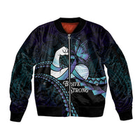 Personalised Polynesia Suicide Prevention Month Sleeve Zip Bomber Jacket Brave Strong Butterfly Teal Purple Ribbon LT14 Unisex Purple - Polynesian Pride