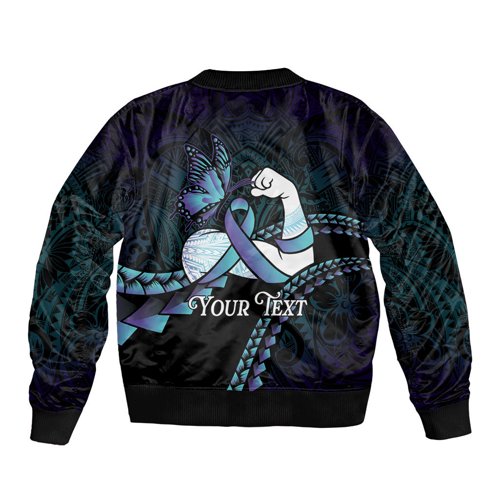 Personalised Polynesia Suicide Prevention Month Sleeve Zip Bomber Jacket Brave Strong Butterfly Teal Purple Ribbon LT14 - Polynesian Pride