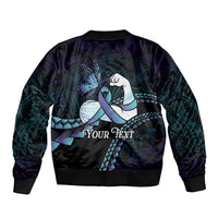 Personalised Polynesia Suicide Prevention Month Sleeve Zip Bomber Jacket Brave Strong Butterfly Teal Purple Ribbon LT14 - Polynesian Pride
