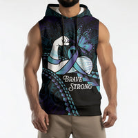 Personalised Polynesia Suicide Prevention Month Sleeveless Hoodie Brave Strong Butterfly Teal Purple Ribbon LT14 - Polynesian Pride